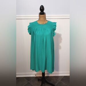 NWT Umgee Turquoise Boho Smocked Mini Dress • Flutter Sleeves • Size M